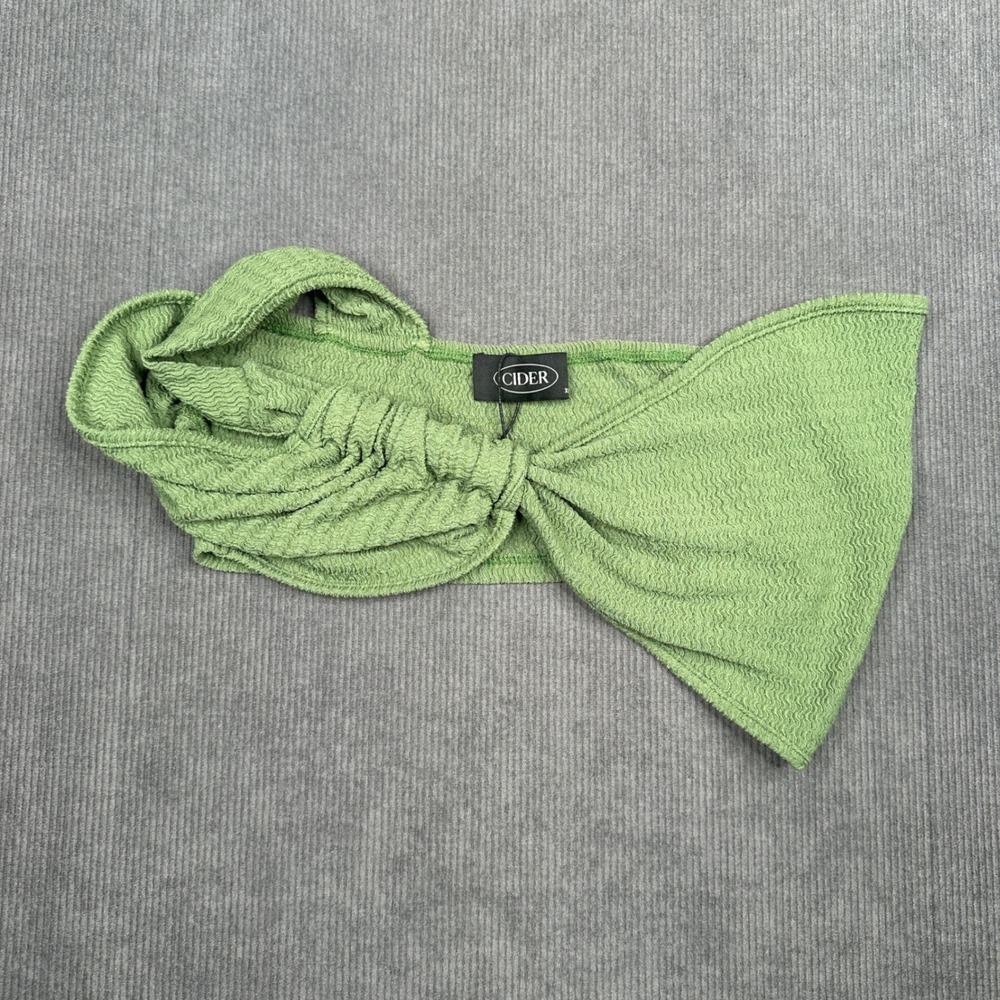 Cider Green Textured One Shoulder Bow Crop y2k Top XS New